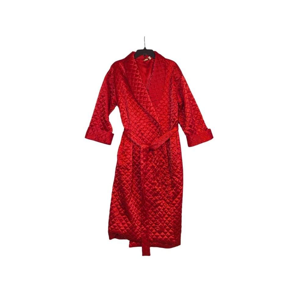 Vintage Victorias Secret Quilted Red Satin Robe With Tie Belt M READ